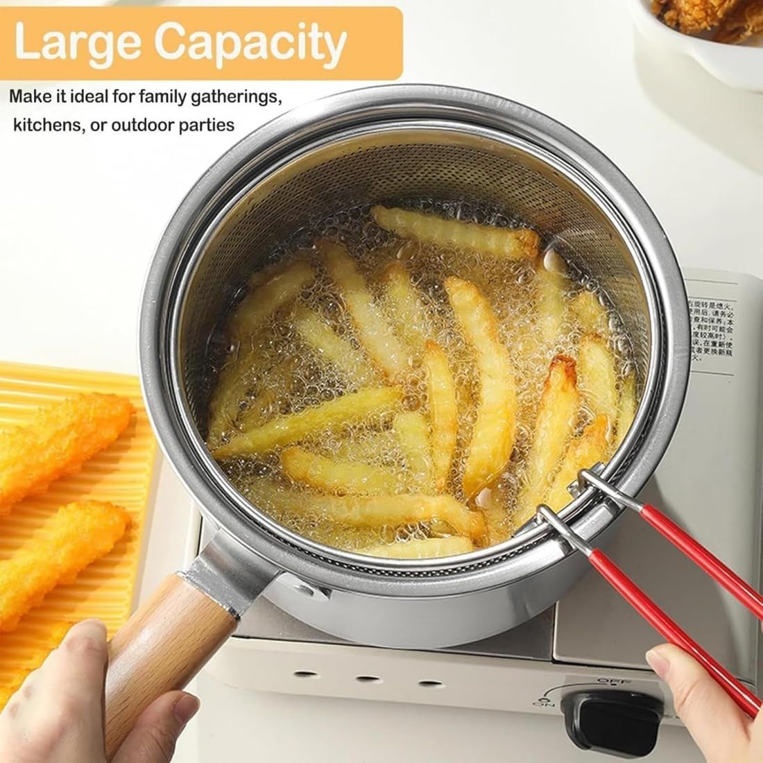 Pentola Frittura Multifunzionale Acciaio Inox 304 con Cestello, Coperchio, Pinza, Friggitrice Profonda Cucina, Padella Patatine Pesce Pollo Gamberi, Contenitore Olio Riutilizzabile (1pcs-a)