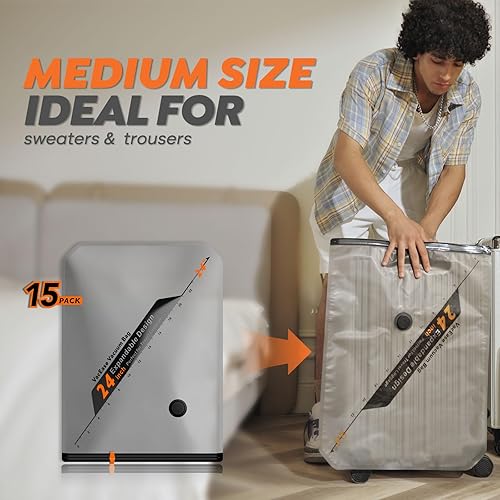 Vista 25 de Juego de bolsas de almacenamiento de viaje con bomba inalámbrica recargable, paquete de 15 bolsas portátiles ahorradoras de espacio para viajes