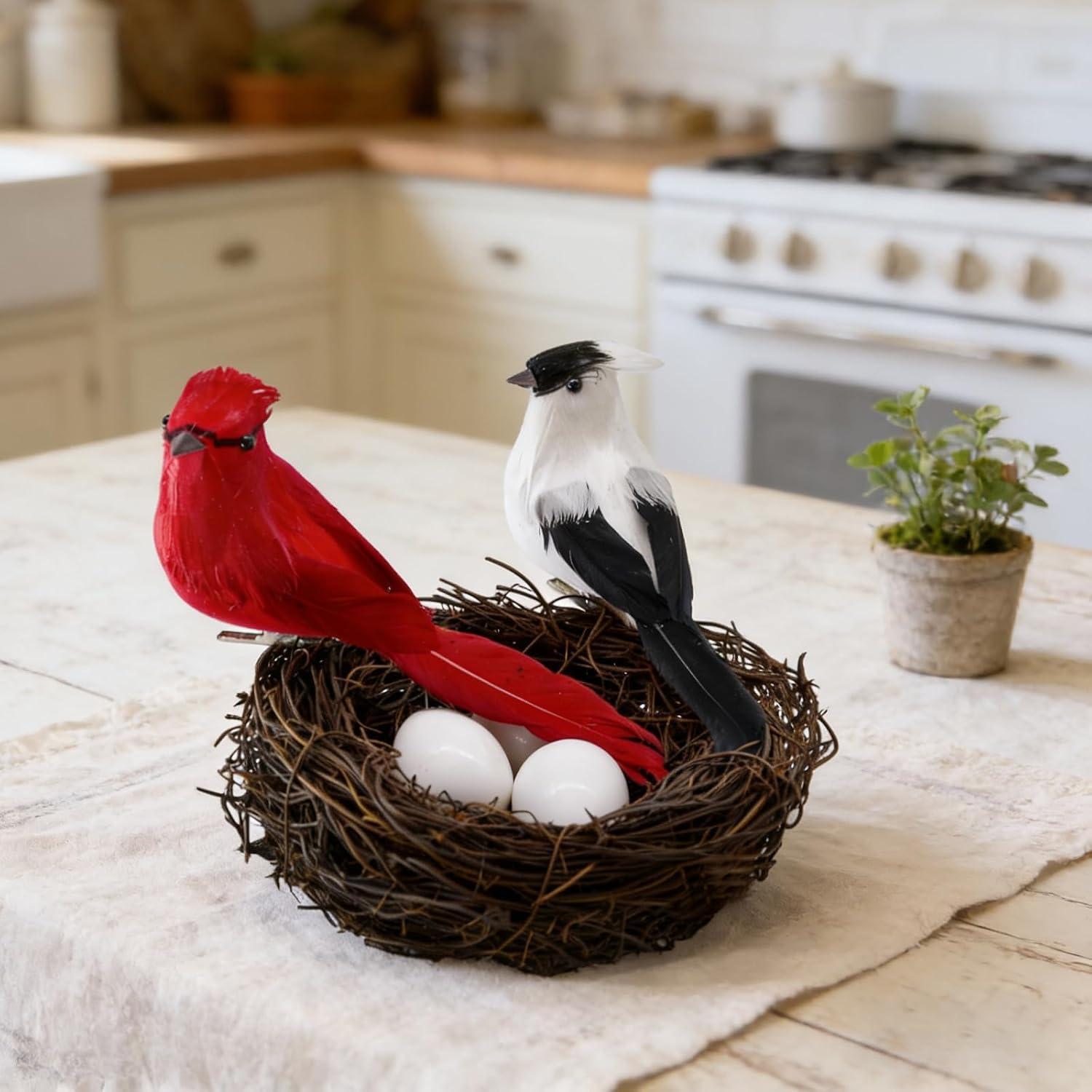 Real Feathers Artificial Red Cardinal Decor With Nest Eggs,Faux Mini Birds Figurines Realistic Ornaments Easter Clip On Christmas Tree Home Decoration Garden Small Fake Bird Decorative,Gifts,Crafts