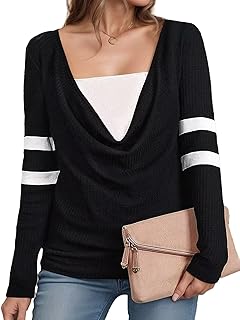 Flamingals Raglan Sleeve Tops for Women V Neck Patchwork Long Sleeve 2 in 1