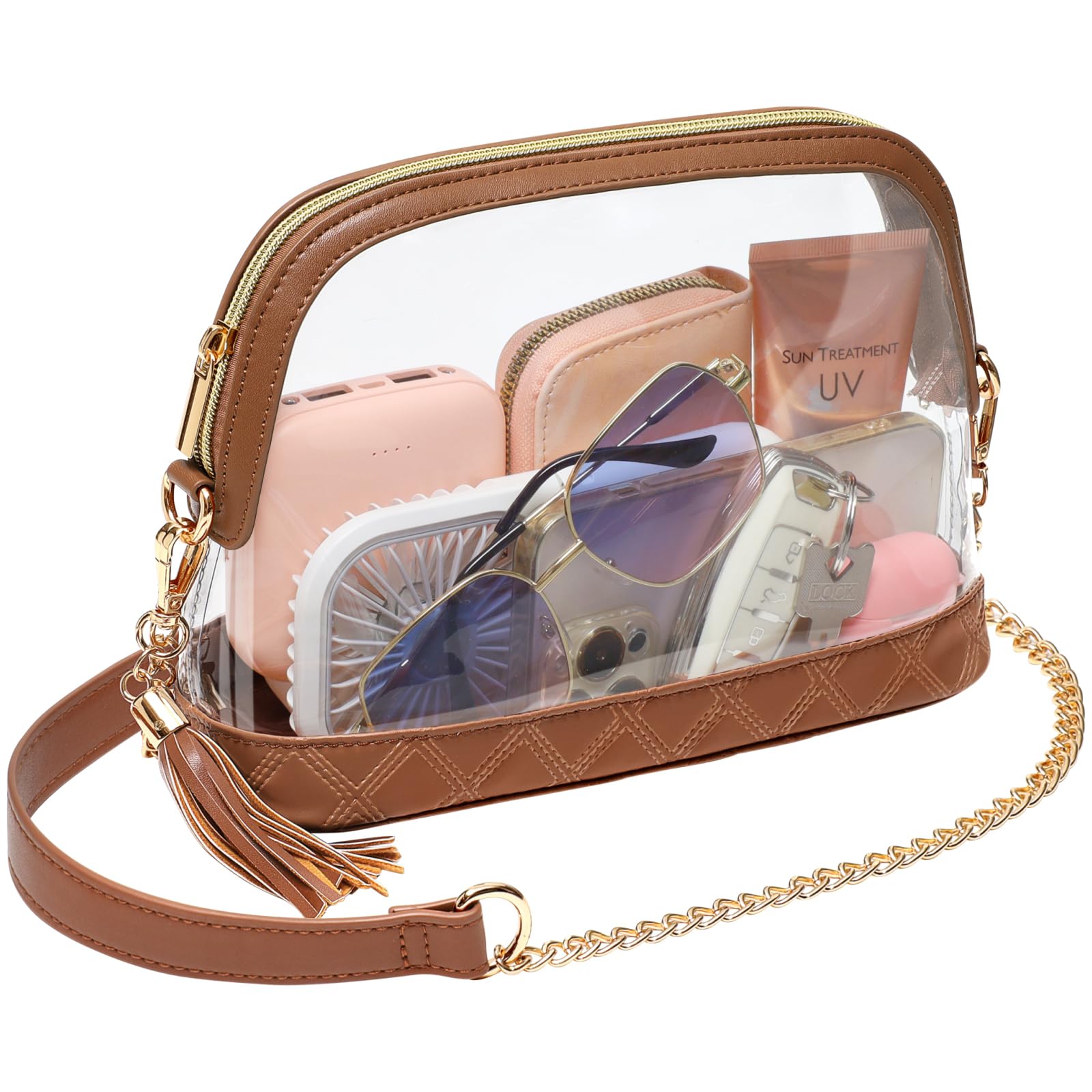 PACKISM Clear Bag for Stadium events - Cute Clear Purse for Women Crossbody & Adjustable Chain for Sports Games Concerts