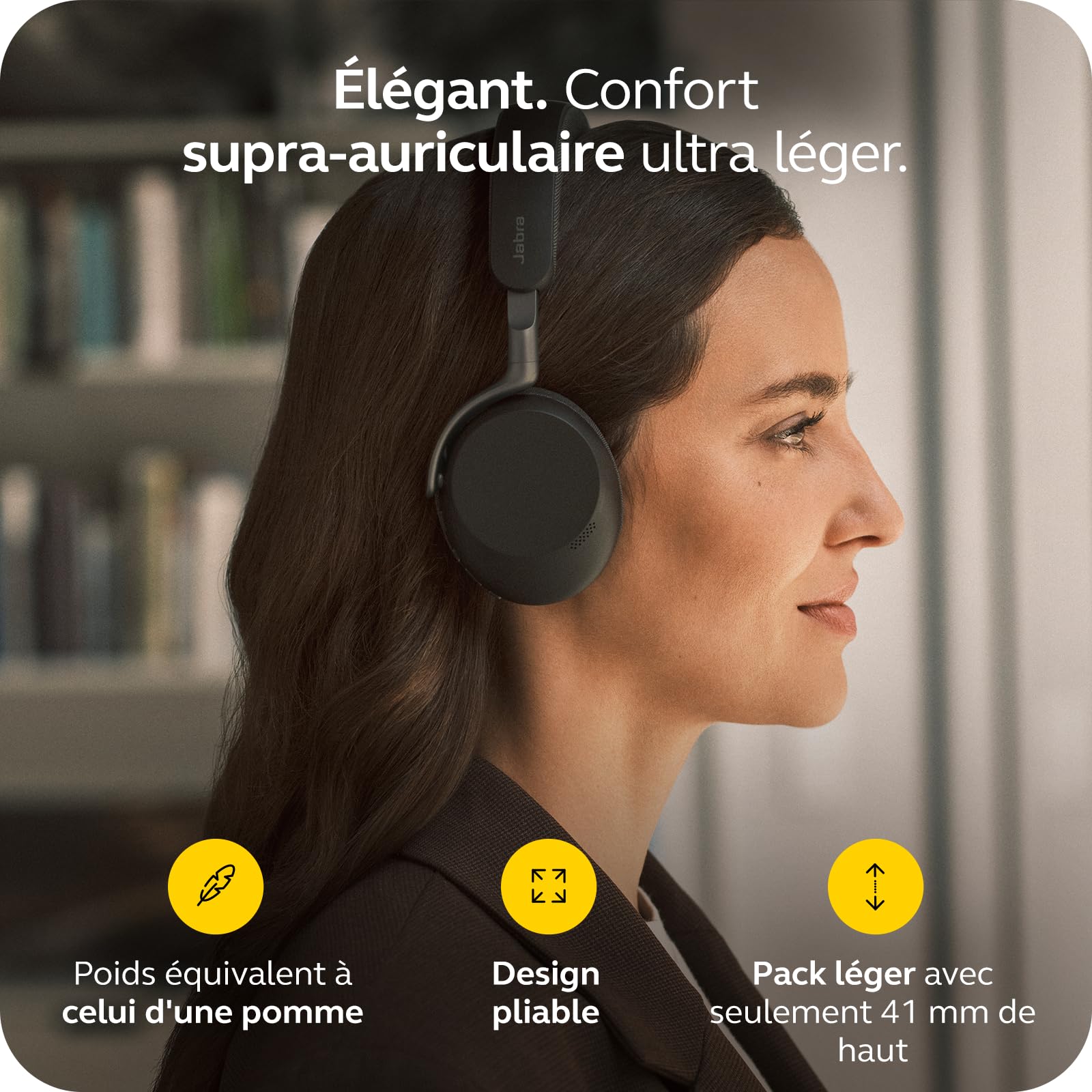 Jabra Evolve3 75 Casque on-Ear Bluetooth sans Fil avec Micro et Station de Charge pour Travail, USB-C, IA Appel Vocal, ANC Avancée, 22h, MS Teams Certifié, Noir