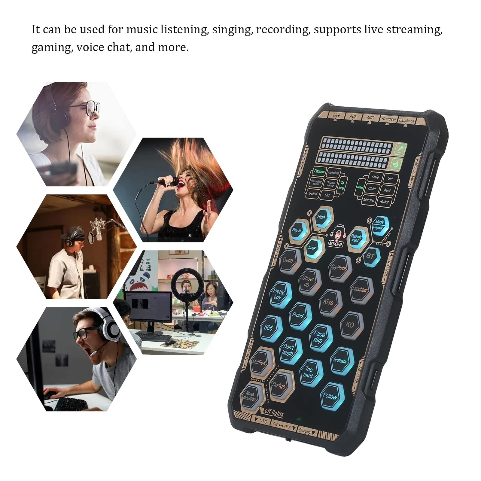Live Soundkarte Handheld Outdoor Portable DSP Soundkarte Effektgerät Audio Mixer Voice Changer Audio Card Sound Changer (D6.10.2 cmx8.1 cmx1.3 cm)