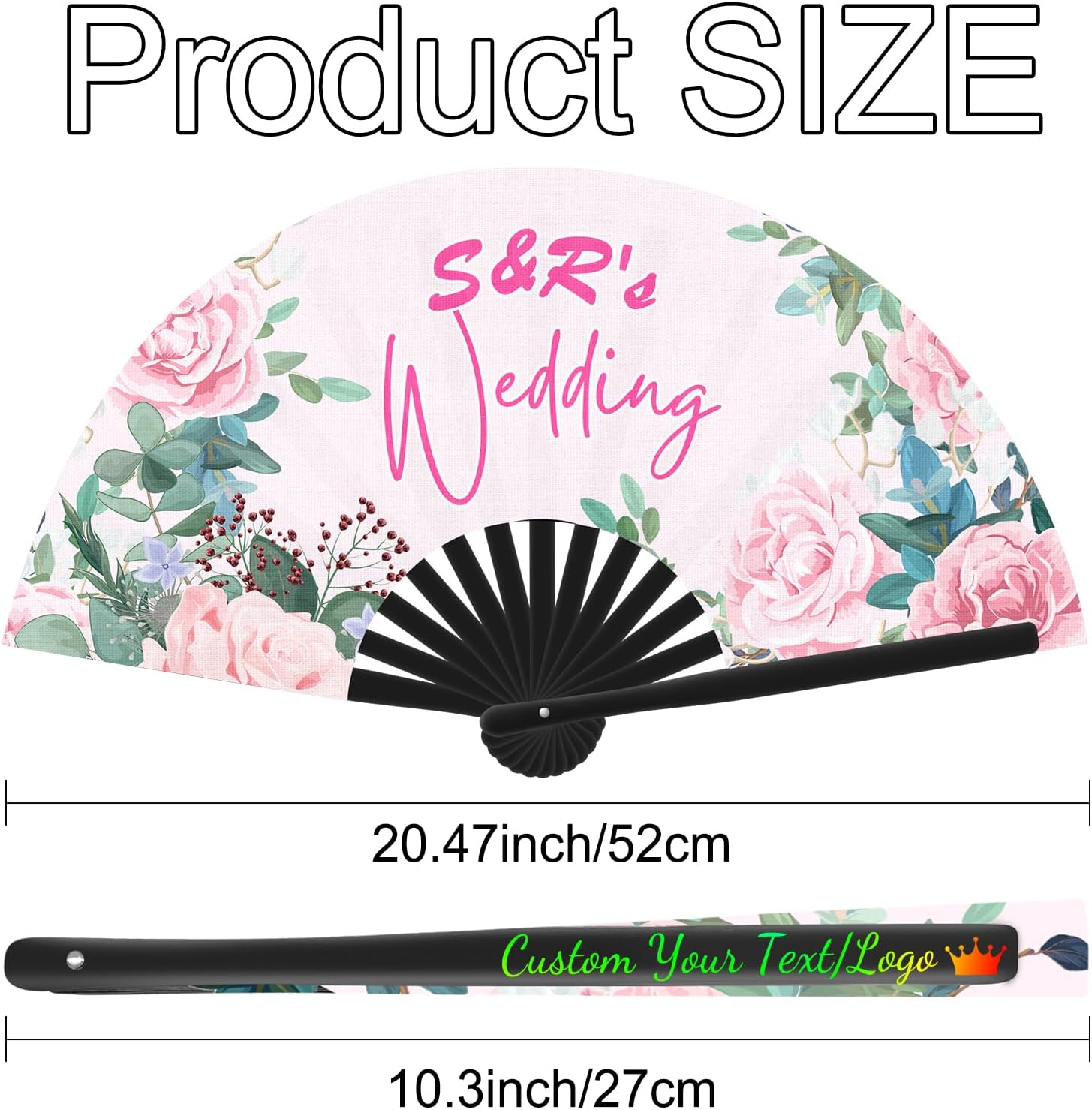 10 Pcs Decorative Folding Fans Personalized Fans Custom Fan Handheld Customized with Picture Text, Abanicos De Mano Personalizados, Gift for Wedding Dancing Concert Saloon Cosplay Party Rave, 10 "