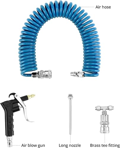 Miniatura 8 de QWORK Kit de pistola de soplado de aire, 2 juegos de limpiador de polvo resistente con bobina de 16 pies (16.4 ft) de largo, pistola de soplado de