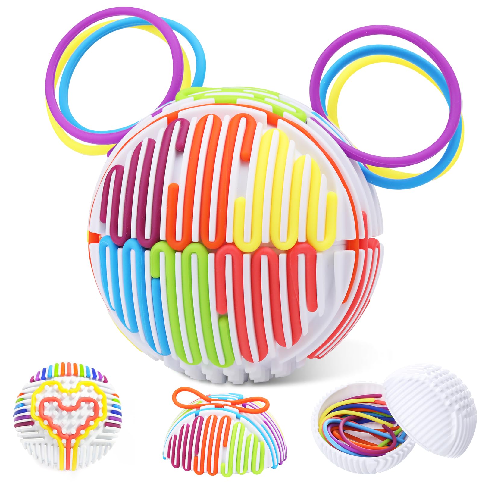 Sensory Fidget Toys for Kids, DIY Travel Toys Games, Sensory Activity Ball Board with 20 Strings for Autistic Autism Children Boys Girls Adults, Stress Relief Calm Down Corner Supplies(White)