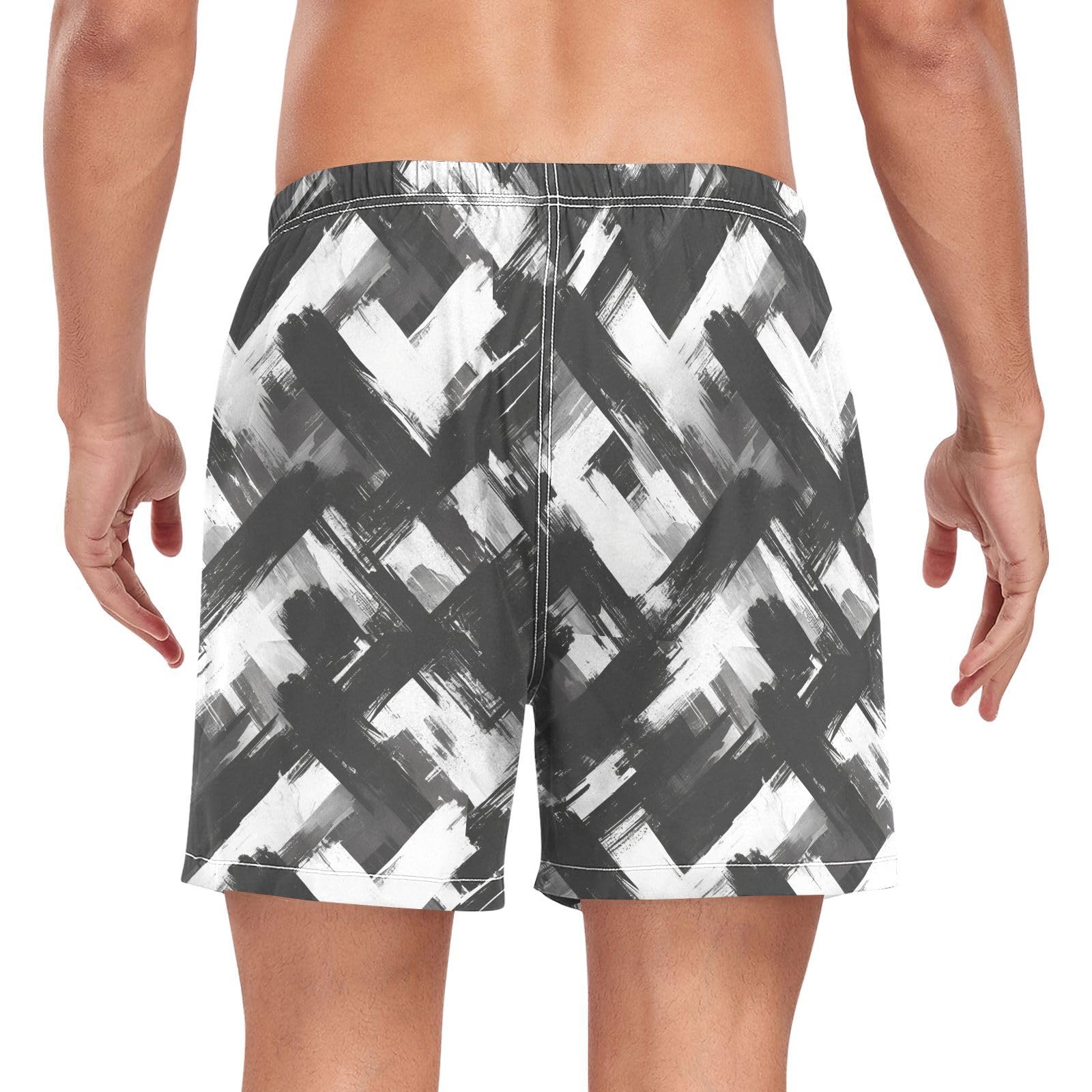 JUNZAN Mens Swimwear Trunks Black White Men's 2 Layer Workout Shorts with Compression Liner Board Shorts Quick Dry ElasticGrunge Texture