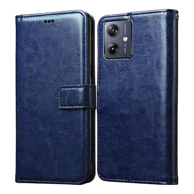 Amazon Brand - Solimo Flip Leather Mobile Cover (Soft & Flexible Back case) for Motorola Moto G54 5G / G54 Power 5G / G64 5G (Blue)