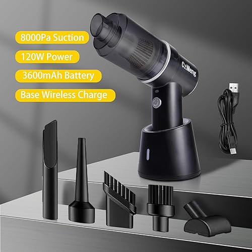 Miniatura 4 de CziMeng Aspiradora inalámbrica para automóvil, potentes aspiradoras de mano de 120 W, con luz LED, base de carga, hogar, aspiradora portátil para