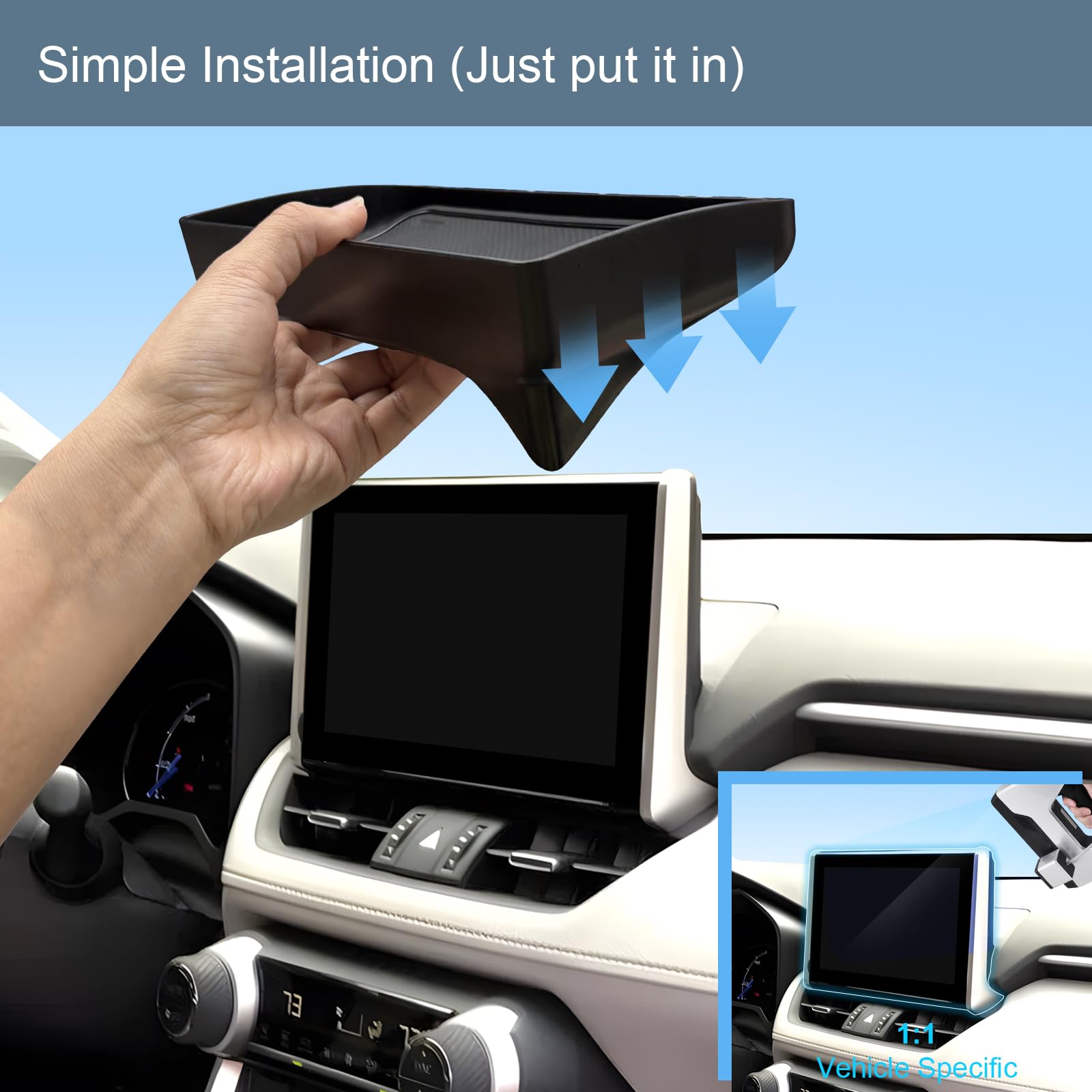 Boîte de Rangement pour Tableau de Bord Central Compatible avec Toyota RAV4 2019-2025, Organisateur de Console Centrale, Toyota RAV4 Plateau Rangement de Console avec Tapis Noir