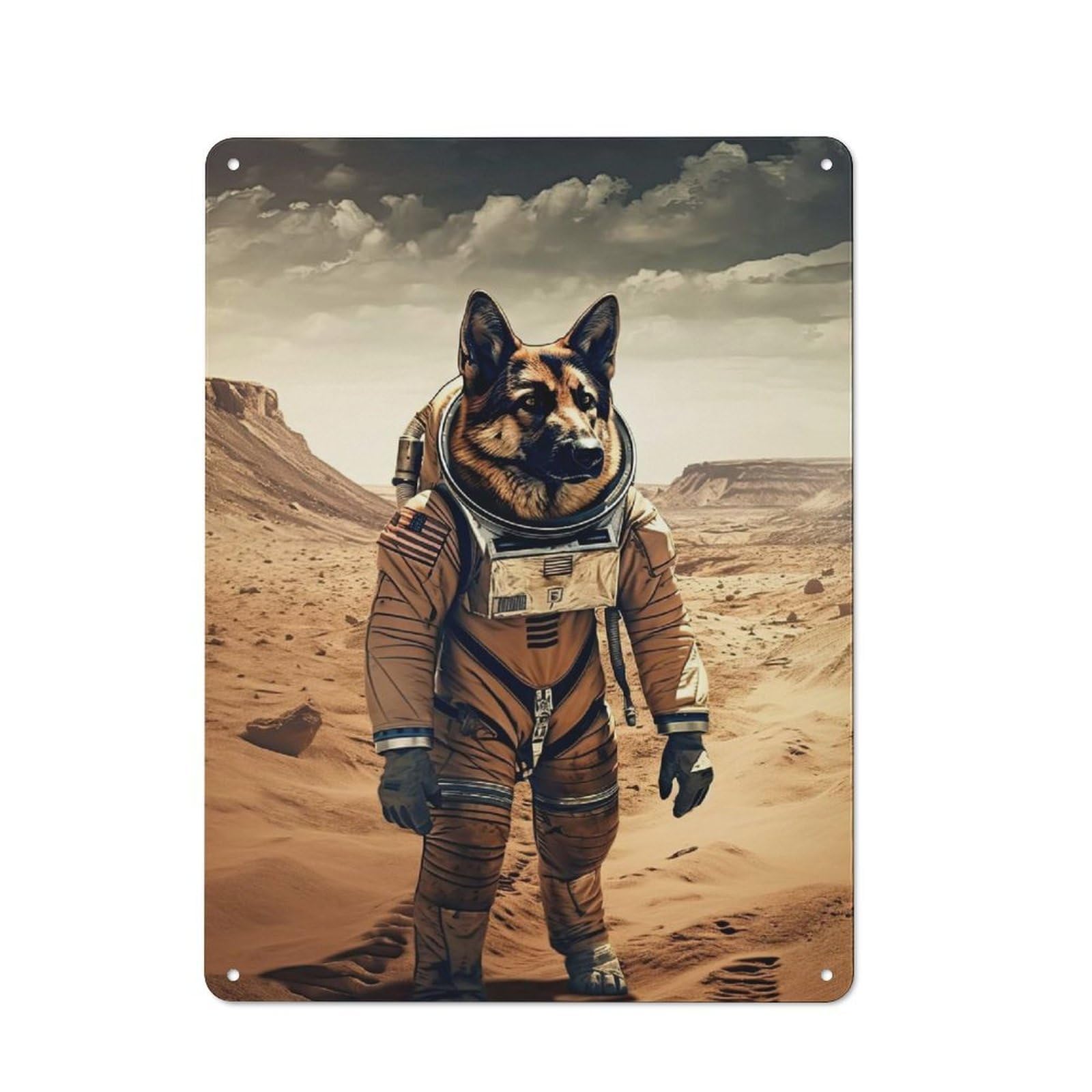 German Shepherd On Mars Smart Metal Wall Decor 40x30cm, Office Metal Sign for Office, Study, Studio Or Hallway