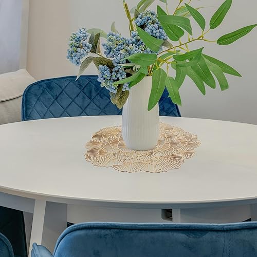 Miniatura 8 de Juego de 6 manteles individuales redondos, diseño de hojas de ginkgo doradas, material de vinilo, 15 pulgadas de diámetro, lavables,