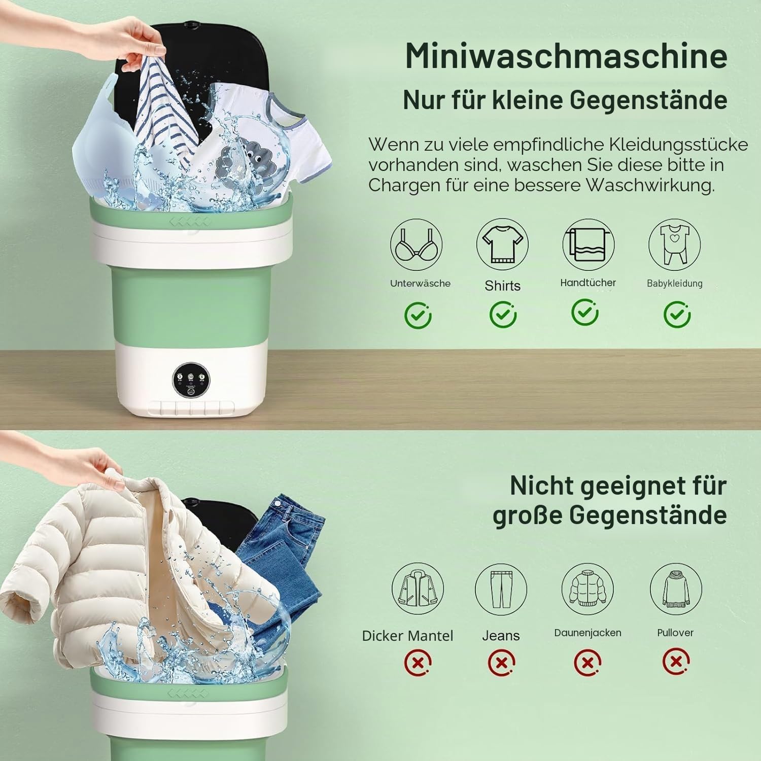 Tragbare Mini-Waschmaschine 12 Liter mit Schleuderfunktion für Unterwäsche und Kleidung