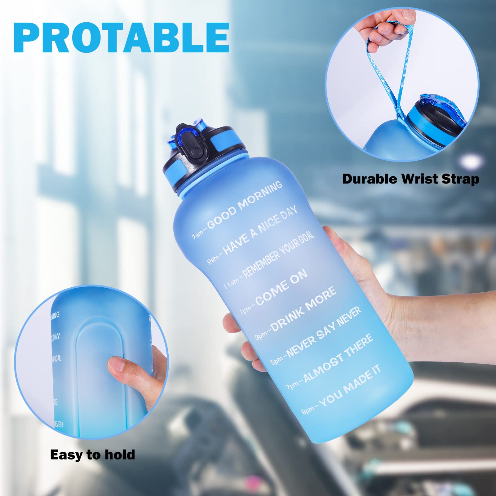 ETDW Motivazionale Borraccia 2 Litro con Marcatori di Tempo [Senza BPA Tritan], Bottiglia Acqua Sportiva con Cannuccia, Borraccia Sportiva a Prova di Perdita per Palestra, Campeggio, Yoga BLU BLU