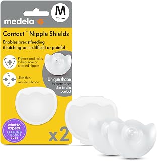 Medela Contact Nipple Shields Medium 20mm Silicone - For Latching Difficulties, Flat/Inverted Nipples, Breastfeeding Support