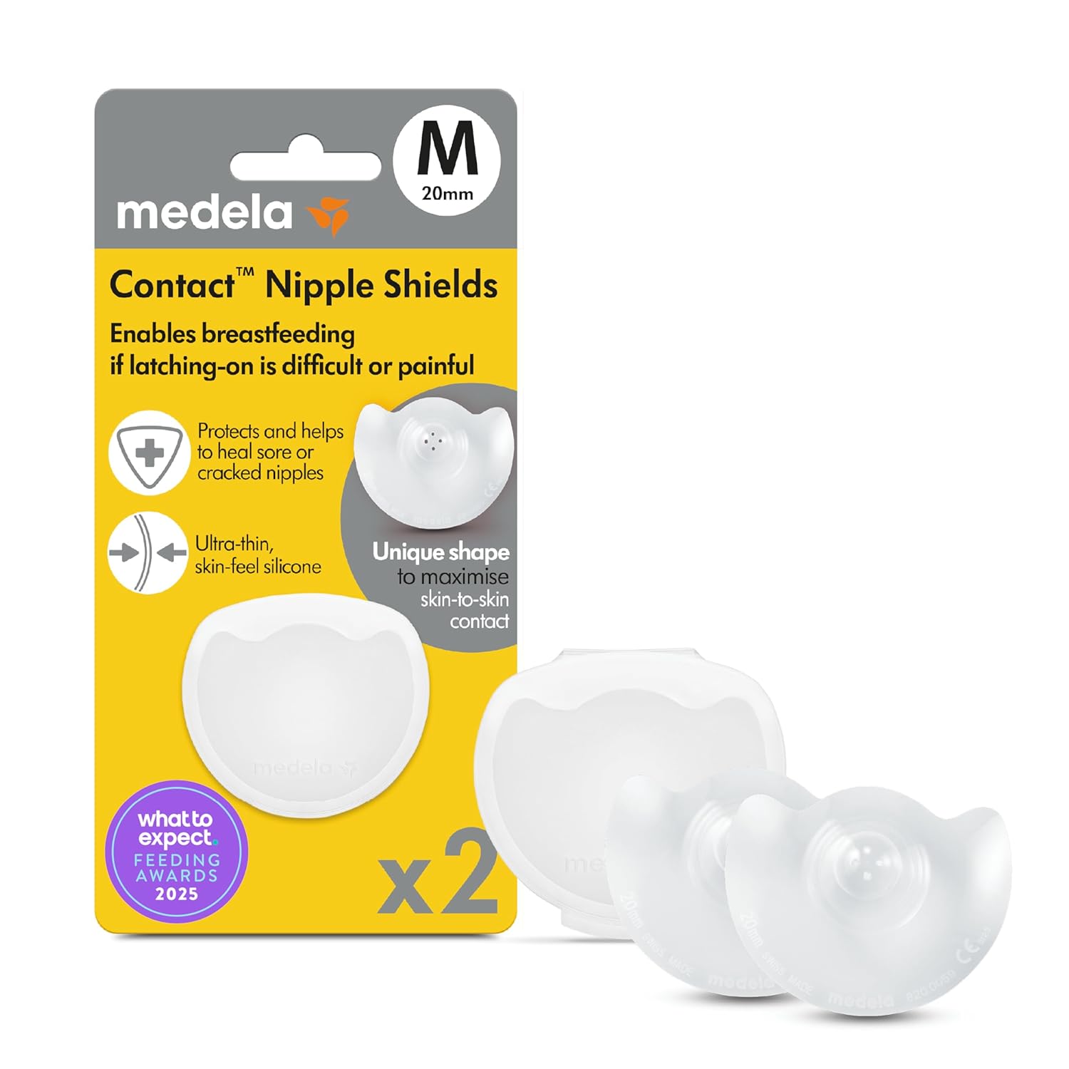 Medela Contact Nipple Shields Medium 20mm Silicone - For Latching Difficulties, Flat/Inverted Nipples, Breastfeeding Support
