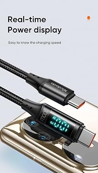 Mcdodo CA-1100 Type-C Cable 100W - Fast Charging Cable with Digital Watt Display, 5A PD QC USB-C, Laptop/Tablet/Phone, 1.2M