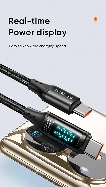 Mcdodo CA-1100 Type-C Cable 100W - Fast Charging Cable with Digital Watt Display, 5A PD QC USB-C, Laptop/Tablet/Phone, 1.2M
