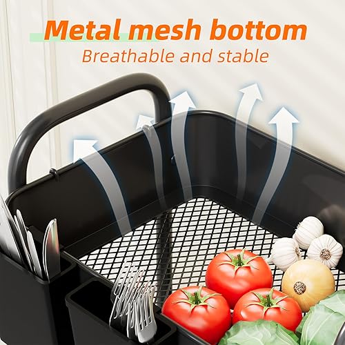 Miniatura 4 de Simple Trending Carrito de metal de 3 niveles con ruedas, carrito de almacenamiento resistente con 3 cajas y ganchos para la cocina para organizar