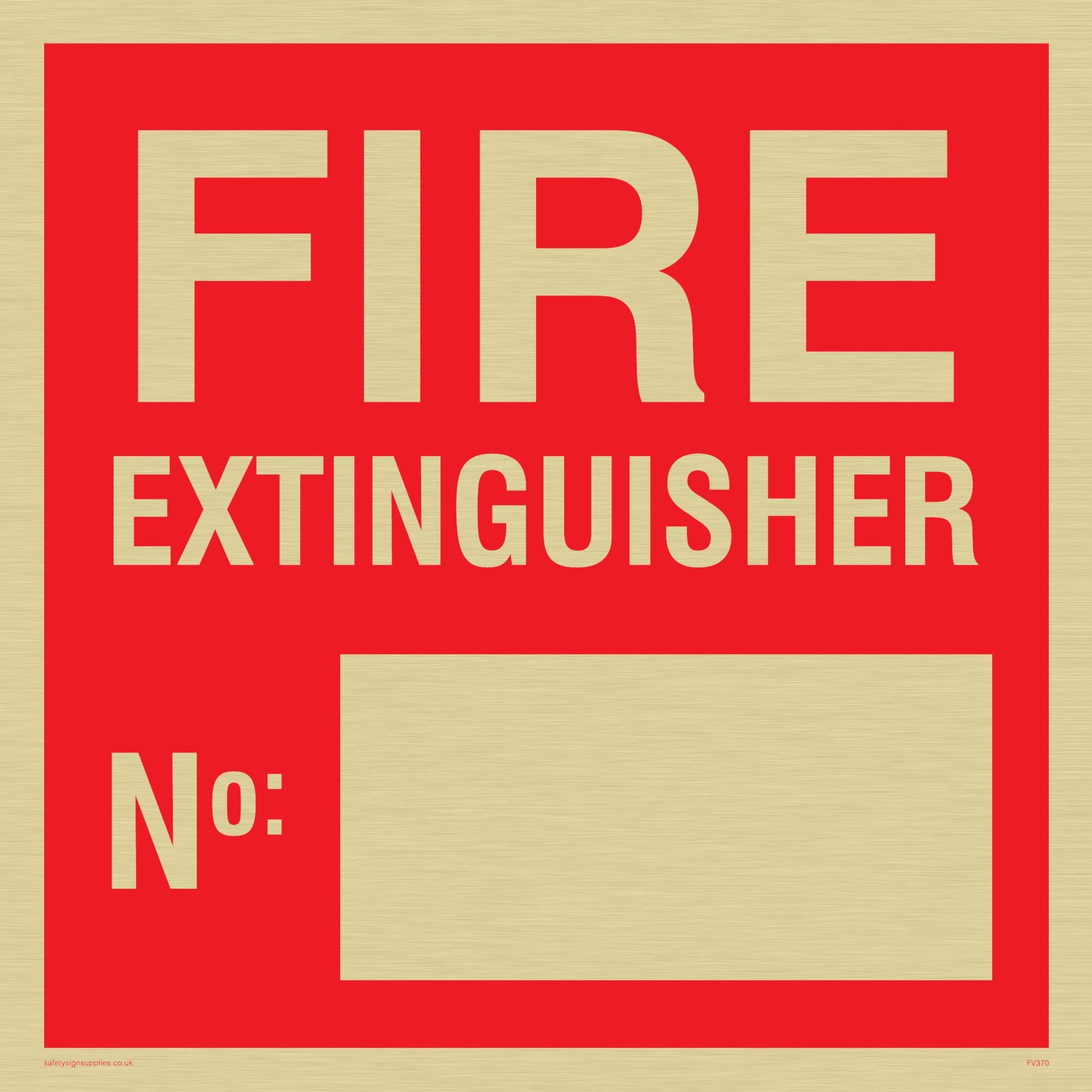 Viking Signs FV370-S20-G "Fire Extinguisher No:" Sign, Rigid Gold, Plastic, 200 mm H x 200 mm W