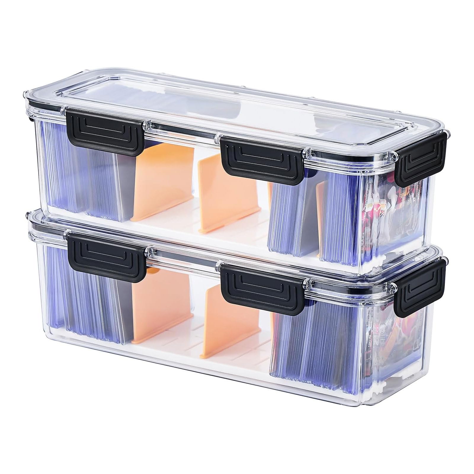 Houbobo 2 Pack Trading Card Storage Box with 5 Dividers, Large Capacity Card Deck Box for 1300 Cards, Card Storage Box for TCG/MTG, Magic, Sport Cards
