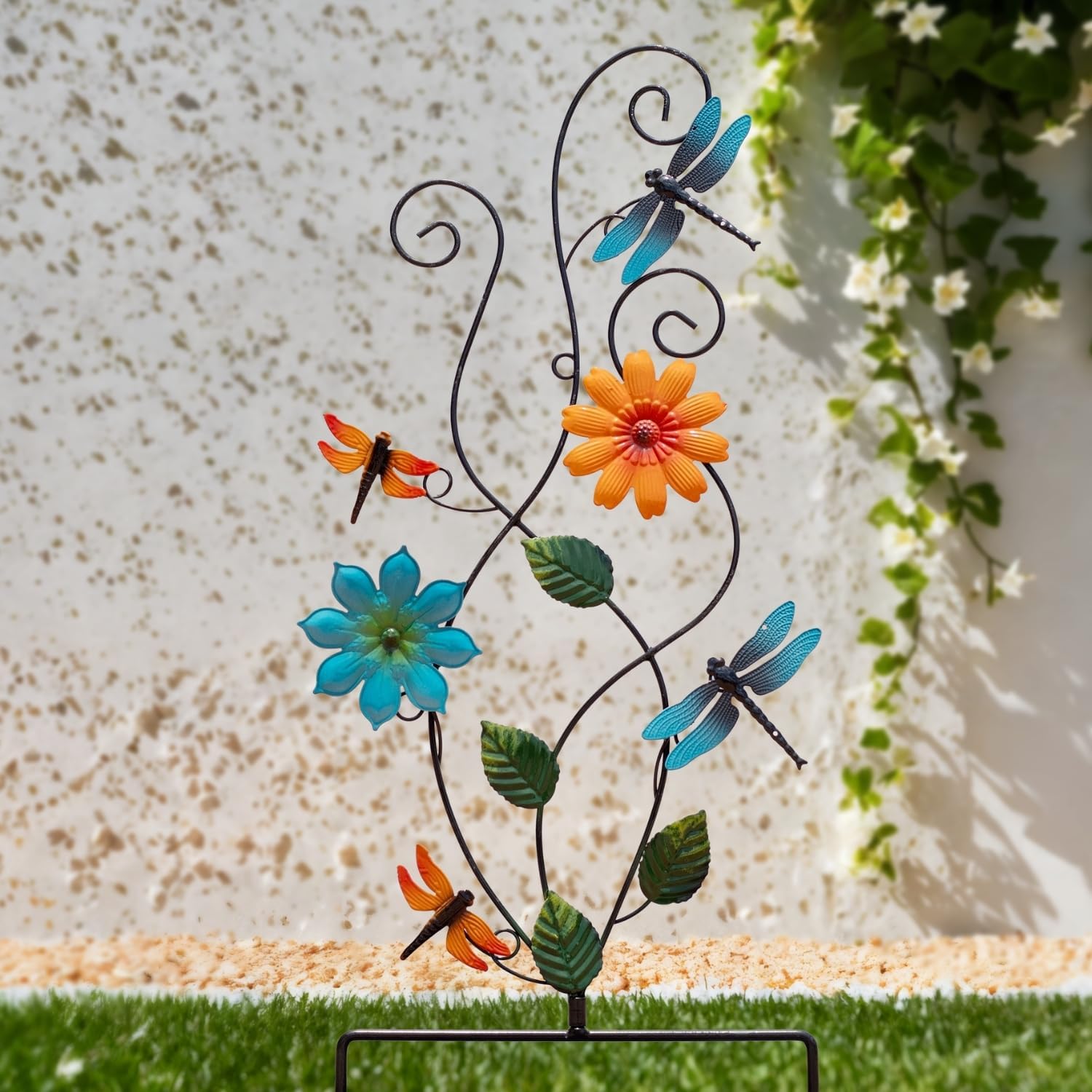 Dragonfly Flower Garden Stake Decor Metal Yard Art for Outdoor Lawn Patio Ornaments Ideal Gift for Mom or Women(Dragonfly)