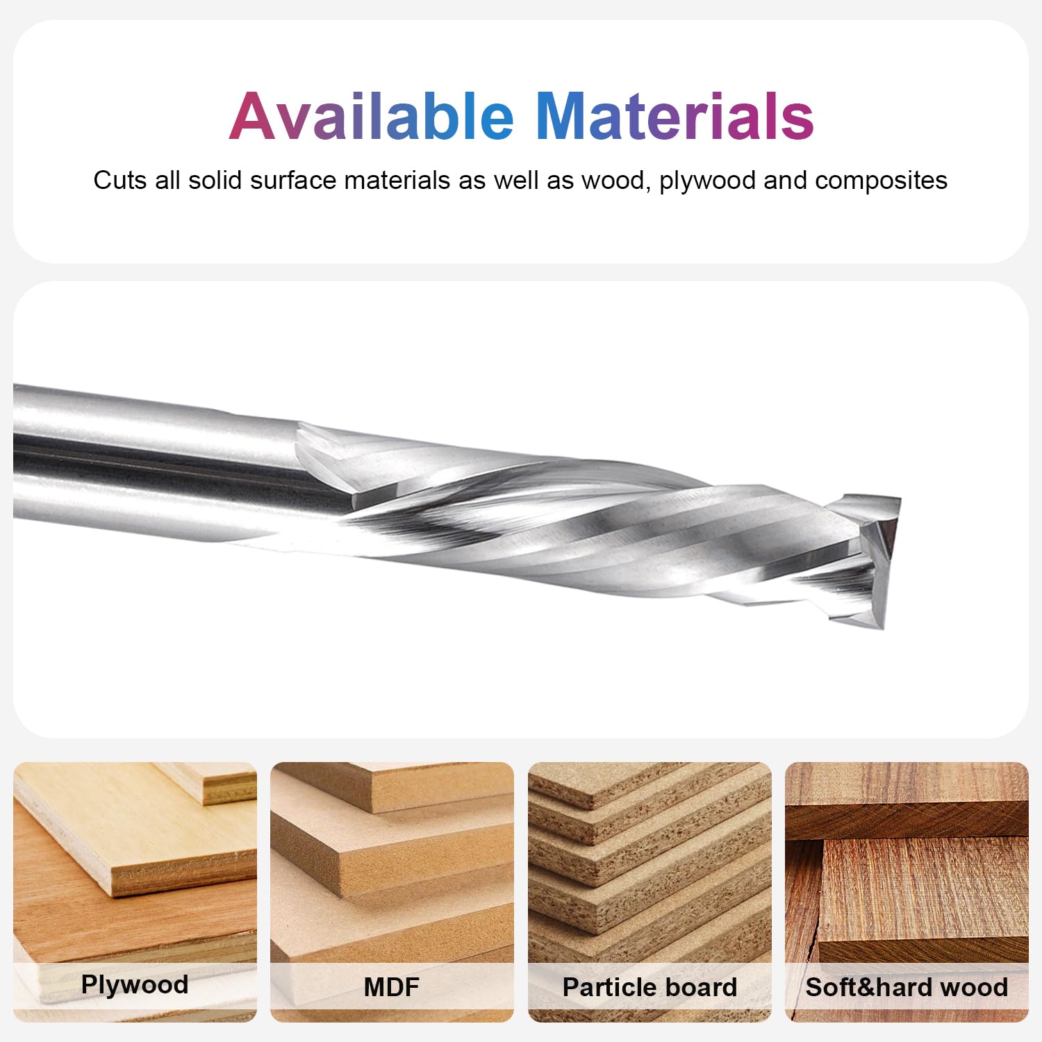 SpeTool 5PCS Compression Spiral Router Bit 1/4 Inch Shank 1/4 Inch Cutting Diameter 1/10 Inch UP Cutting, End Mill for Woodwork Edge Trimming, UP&Down Cut CNC Router Engraving Carving Tools