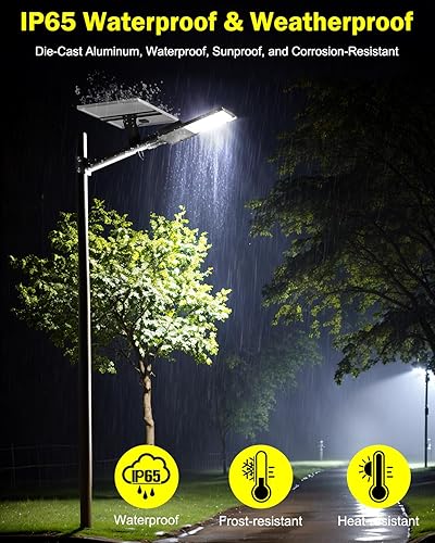 Miniatura 5 de Engrepo Farolas solares al aire libre, 20000LM luces de inundación alimentadas por energía solar con control remoto, anochecer a amanecer IP65