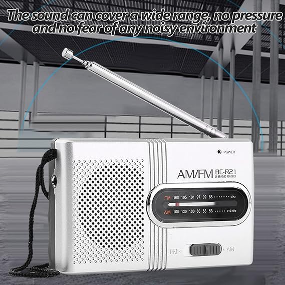 Portable AM FM Mini Radio Stereo Speakers Receiver Player with Telescopic Antenna, Built in Speaker, and Standard Earphones Jack for Light Weight and Portable Size