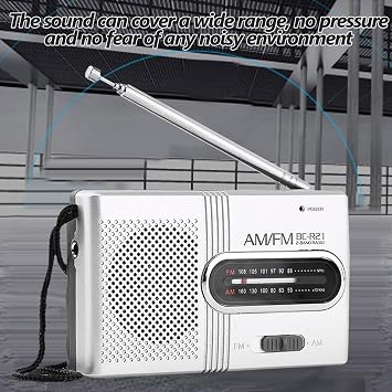 Portable AM FM Mini Radio Stereo Speakers Receiver Player with Telescopic Antenna, Built in Speaker, and Standard Earphones Jack for Light Weight and Portable Size