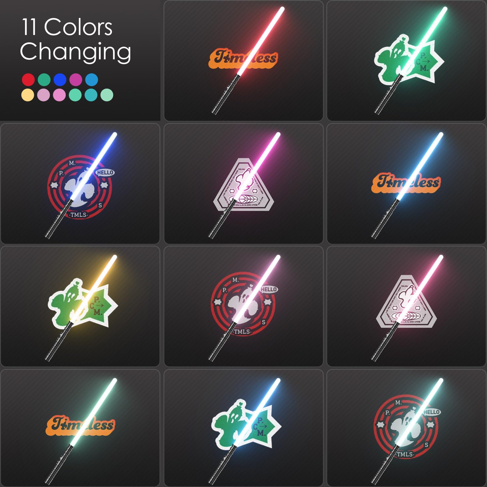 Hlieeosfcn Spada laser 2 pezzi spada laser per bambini e adulti 2 in 1 RGB 15 colore USB ricaricabile manico in metallo nero spada adatta per Halloween Natale cosplay