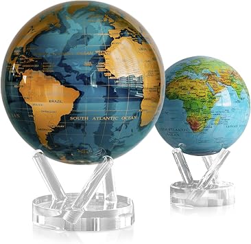 MOVA Globe Bundle Blue and Gold 8.5" + Blue Relief Map 4.5" | Rotating Solar-Powered Desk Globes | No Batteries or Cords | Educational Decor Gift