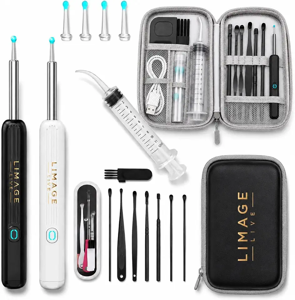 Kit de Limpeza de Ouvido Digital com Câmera HD, 6 Ponteiras de Silicone, Ferramentas de Remoção