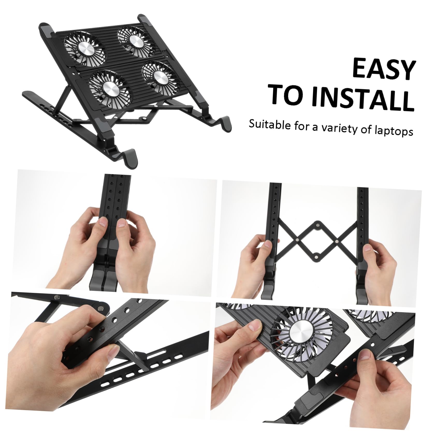 NUOBESTY Supporto di Raffreddamento per Laptop Ventole Nero in PC e Silicone, Base Pieghevole Raffreddamento Pro per Festa Estiva e Laptop Gaming