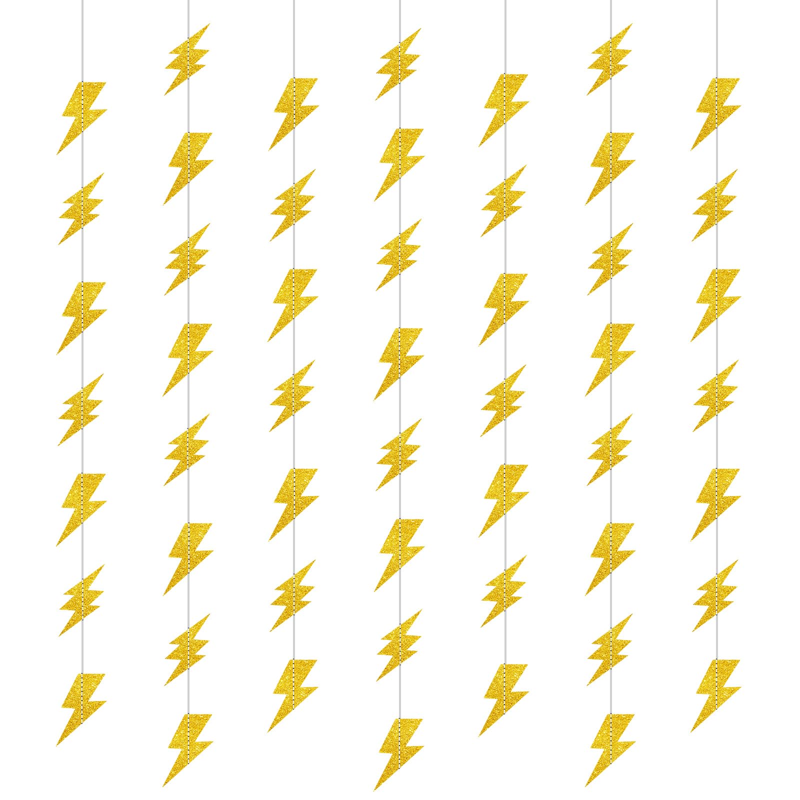 8pcs Lightning Hanging Decorations, Gold Glitter Lightning Bolt Hanging Banner, Lightning Flash Decor for Weather Themed Birthday/Baby Shower Party Decoration