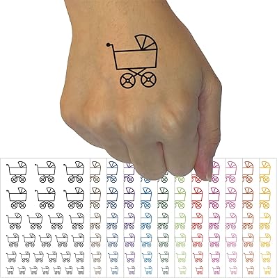 Baby Carriage Pram Stroller Temporary Tattoo Water Resistant Fake Body Art Set Collection - Yellow (One Sheet)