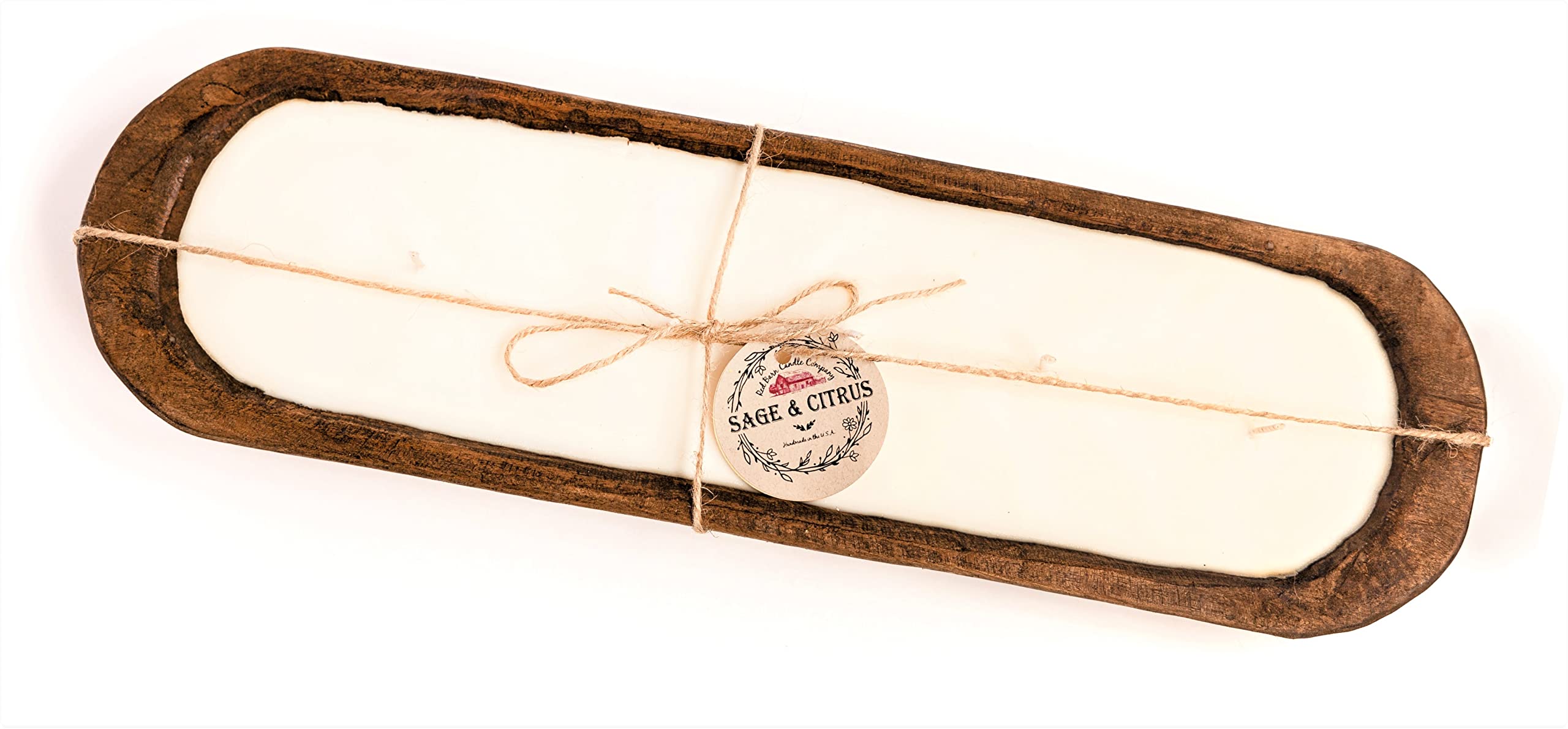 Red Barn Candle Company Wood Dough Bowl Candles 100% Natural Soy Wax Sage and Citrus 5-Wick