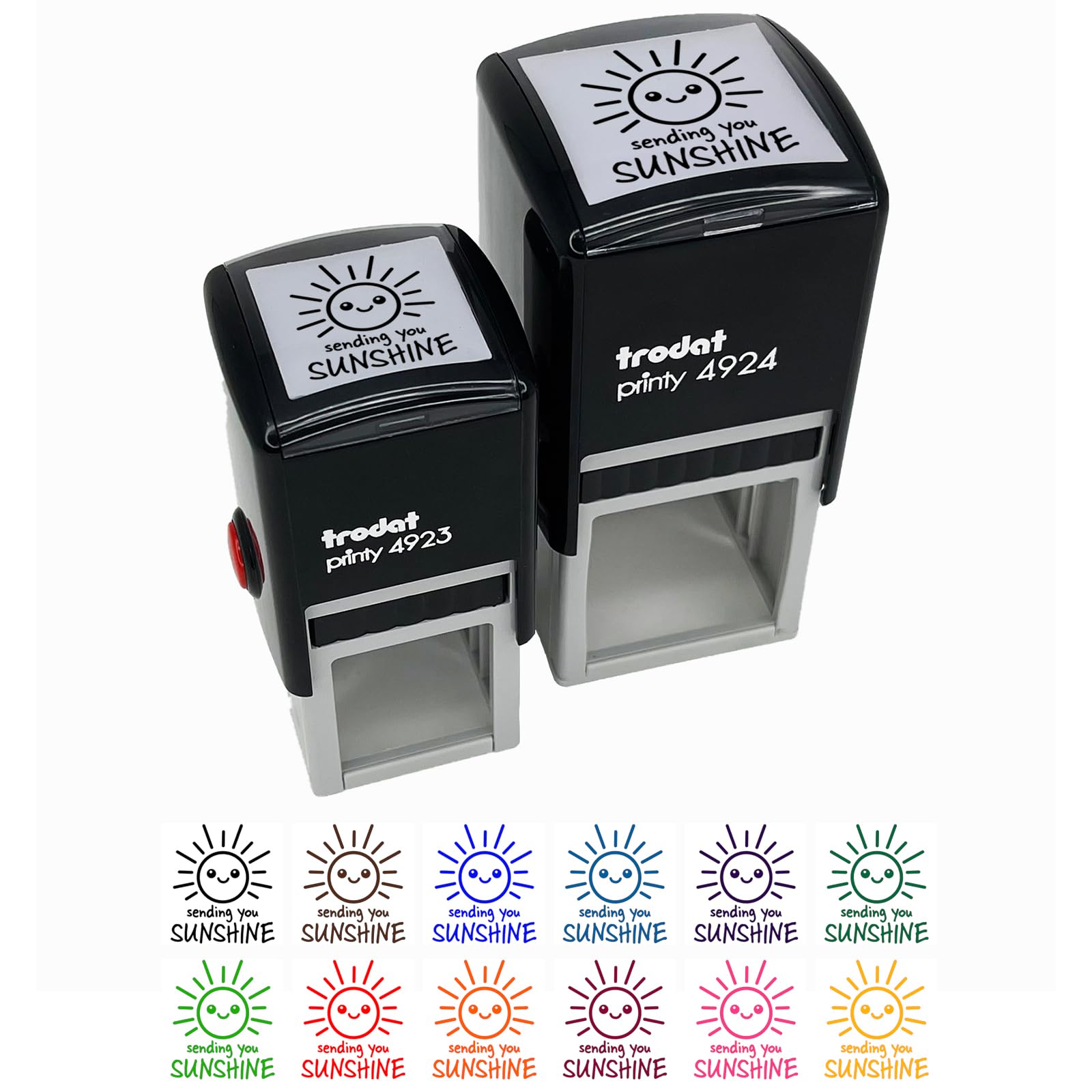 Sending You Sunshine Self-Inking Rubber Stamp Ink Stamper - 1 Inch Small - Orange Ink