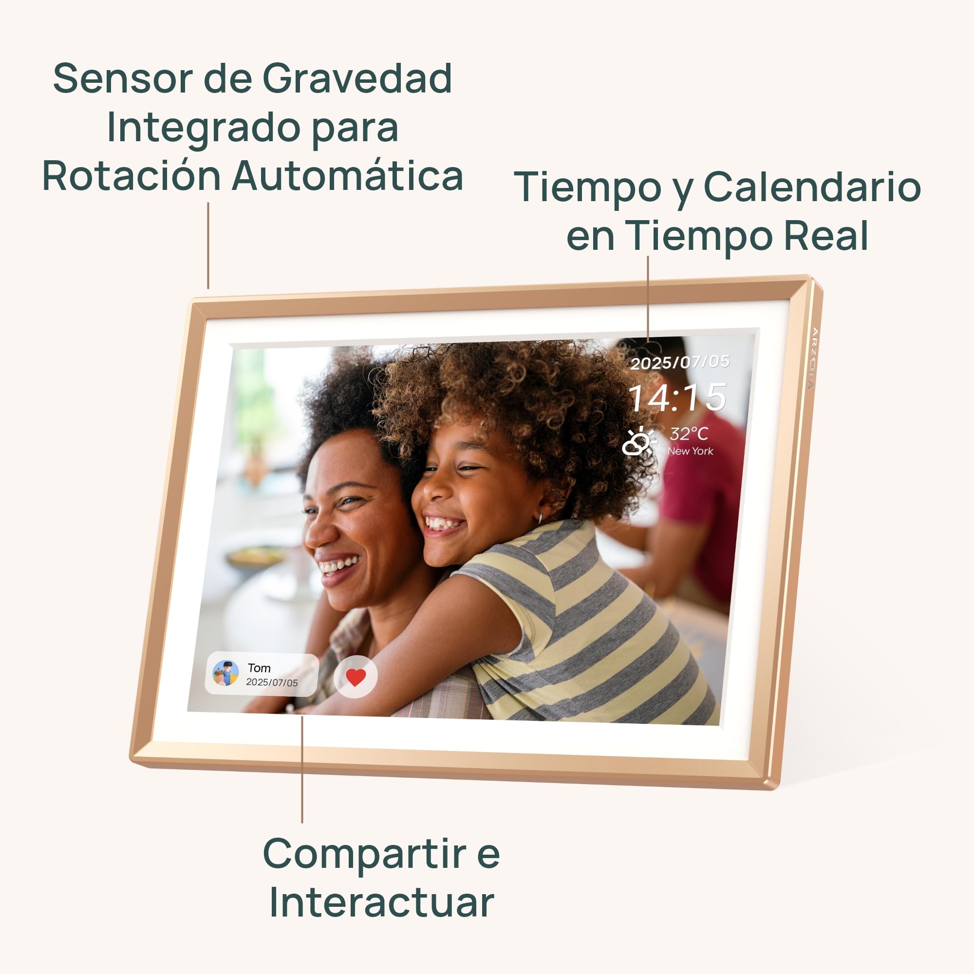 ARZOPA Marco de Fotos Digital 10.1" Nube Ilimitada Gratis HD IPS Pantalla Táctil Marco Digital de Metal Comparte Fotos Videos a Distancia Via App Marco Personalizado Regalar - D10 Gold