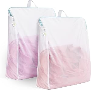 OTraki 24 x 32 inch Mesh Laundry Bag with Handles 2 Pack Side Widening Zippered Garment Bags for Laundry Washing Machine Large Opening Delicate Wash Bag Don't Drying, Melting 60-80℃