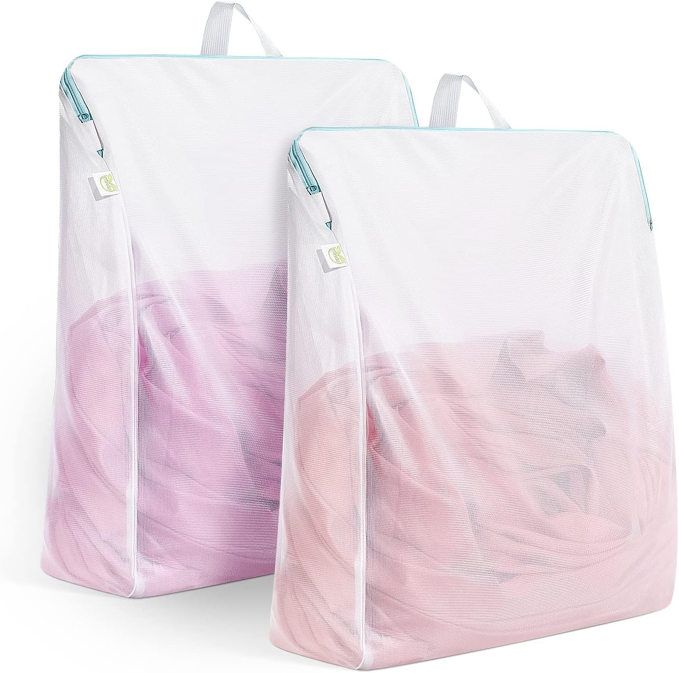 OTraki Large Mesh Laundry Bag 2 Pack 24 x 32 inch Hanging Lingerie Bag Mesh Laundry Bags with Handles for Delicates Laundry Washing Machine Zipper Opening Wash Bag for Coat Sweater Sock Sheet, White