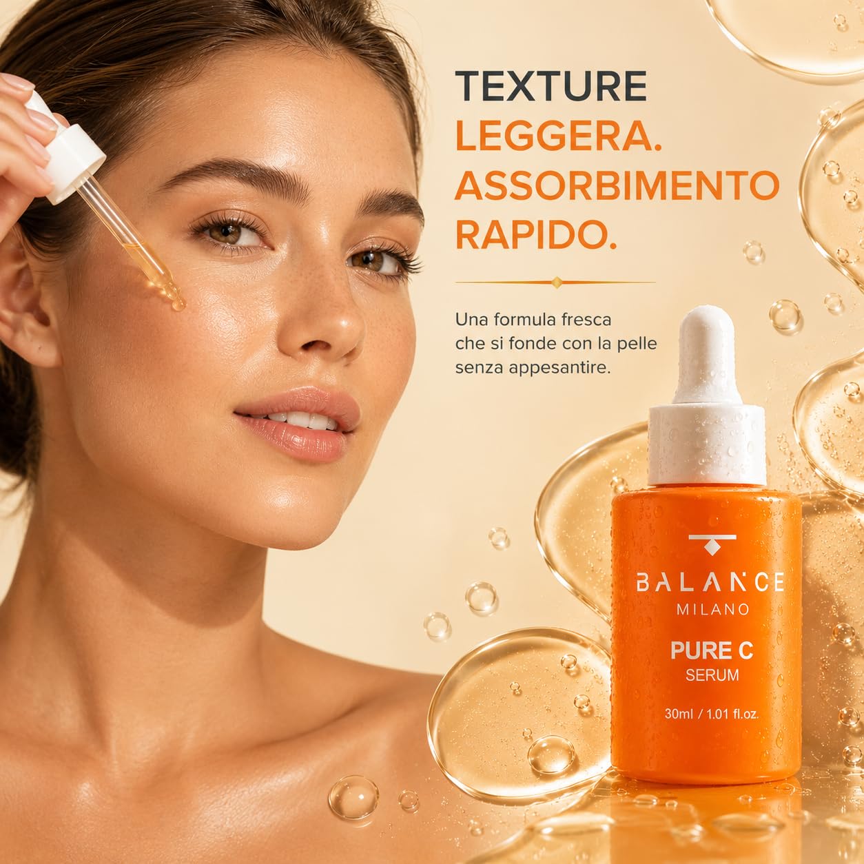 Siero Vitamina C Viso, Acido Ialuronico e Limone - Made in Italy - 30ml | Siero Illuminante Viso - Antiossidante e Anti-Macchia - Texture Fresca Rapido Assorbimento - Skin Care BALANCE MILANO