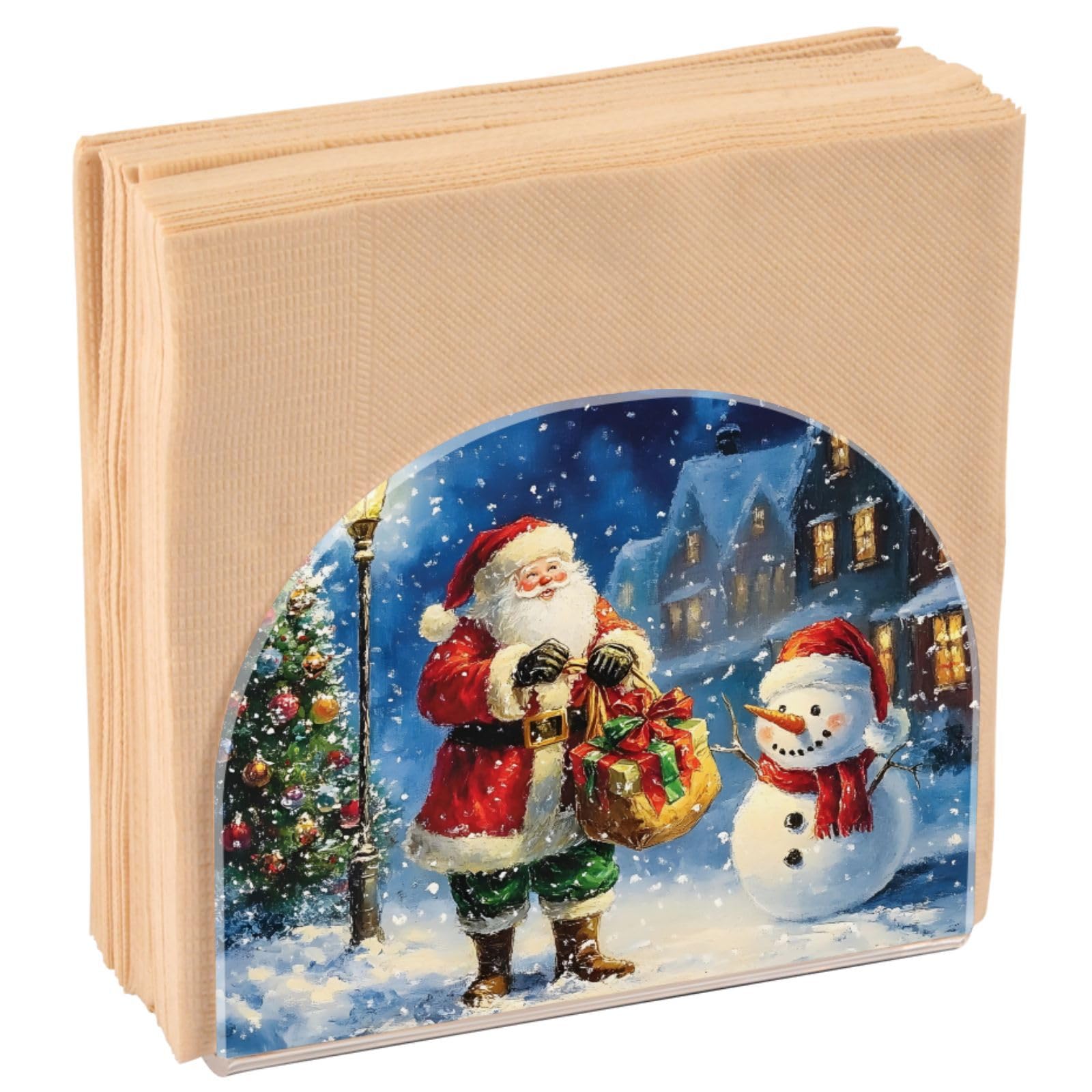 Napkin Holder for Table, Santa Claus Cute Snowman Acrylic Paper Napkin Holder, Kitchen Tissue Paper Dispenser Cocktail Napkin Holder for Dining Table, Party Guest, Bathroom