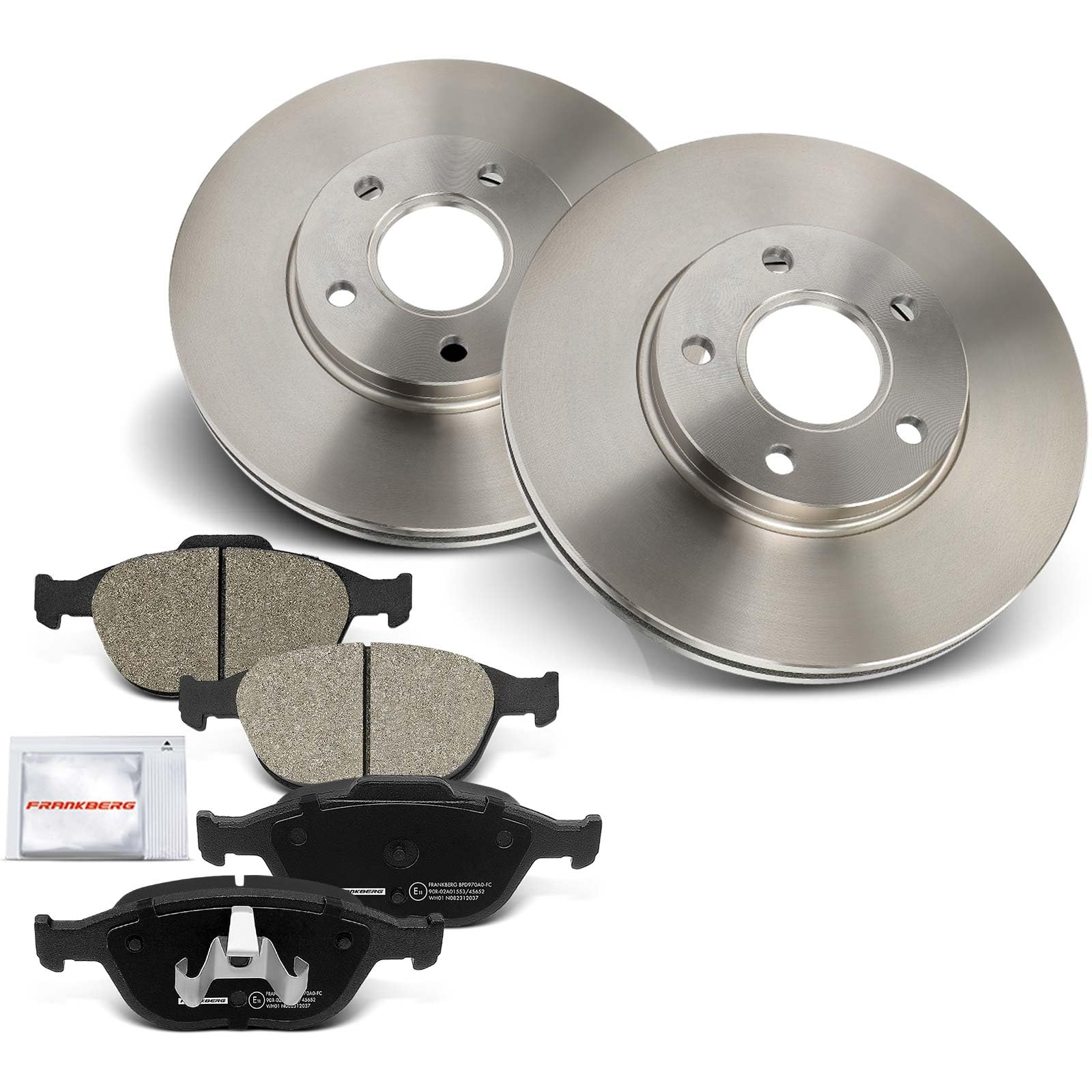 Frankberg 2 discos de freno 4 pastillas de freno | 2M5Z2001A5; Compatible con: Transit Connect P65 P70 P80, Tourneo Connect