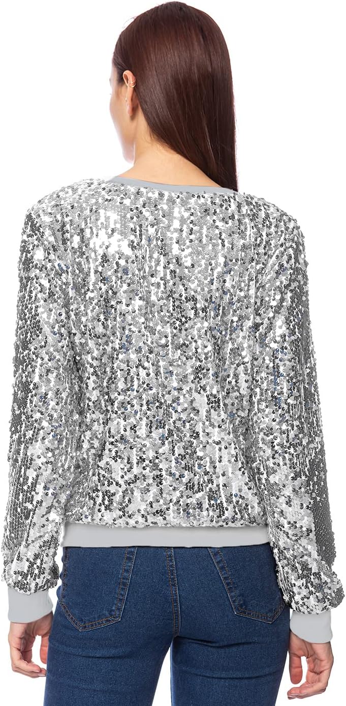 Anna-Kaci Women's Glitter Sequin Sweatshirt Long Sleeve Pullover Tops with Ribbed Cuffs - Image 3