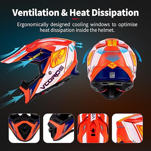 Miniatura 5 de VCOROS H637 - Cascos de motocross para adultos, ATV, Dirtbike, BMX, MX, todoterreno, aventura, UTV, con certificación DOT