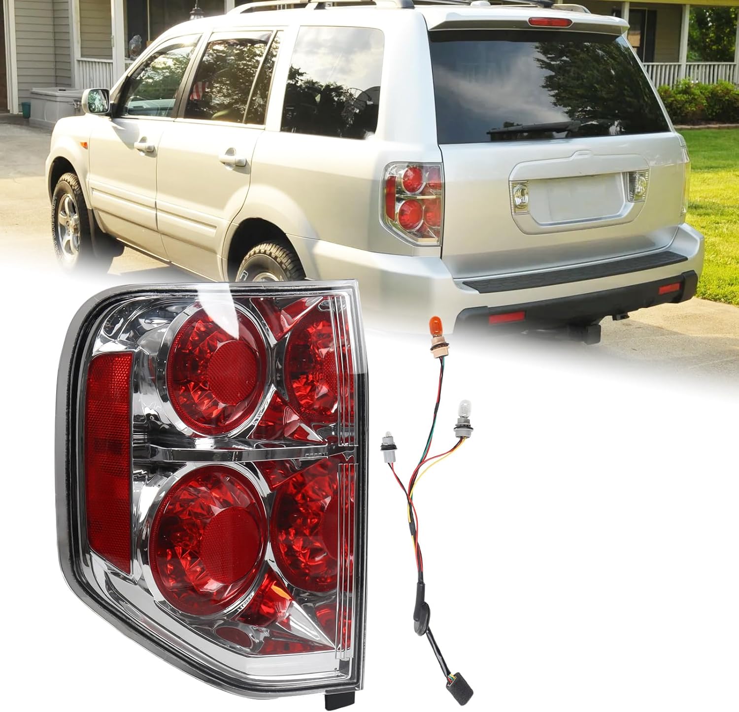 LH W/Bulbs and Wiring Harness Tail Light Assembly Fit for 2006 2007 2008 Honda Pilot Rear Lamp Left Driver Side HO2800162 33551-S9V-A11