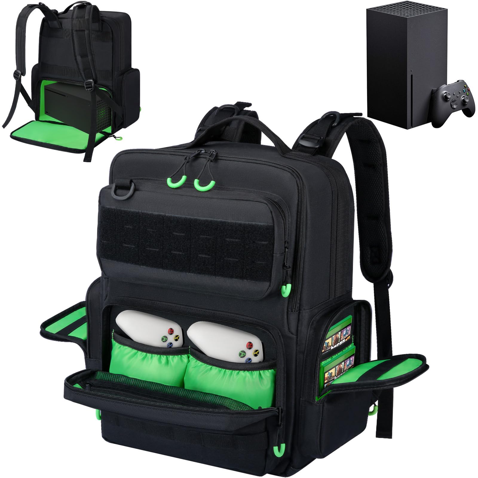 Wigojoy Travel Carrying Case Compatible with Xbox Series X S Multiple Pockets of Storage Space Tactical Portable Backpack