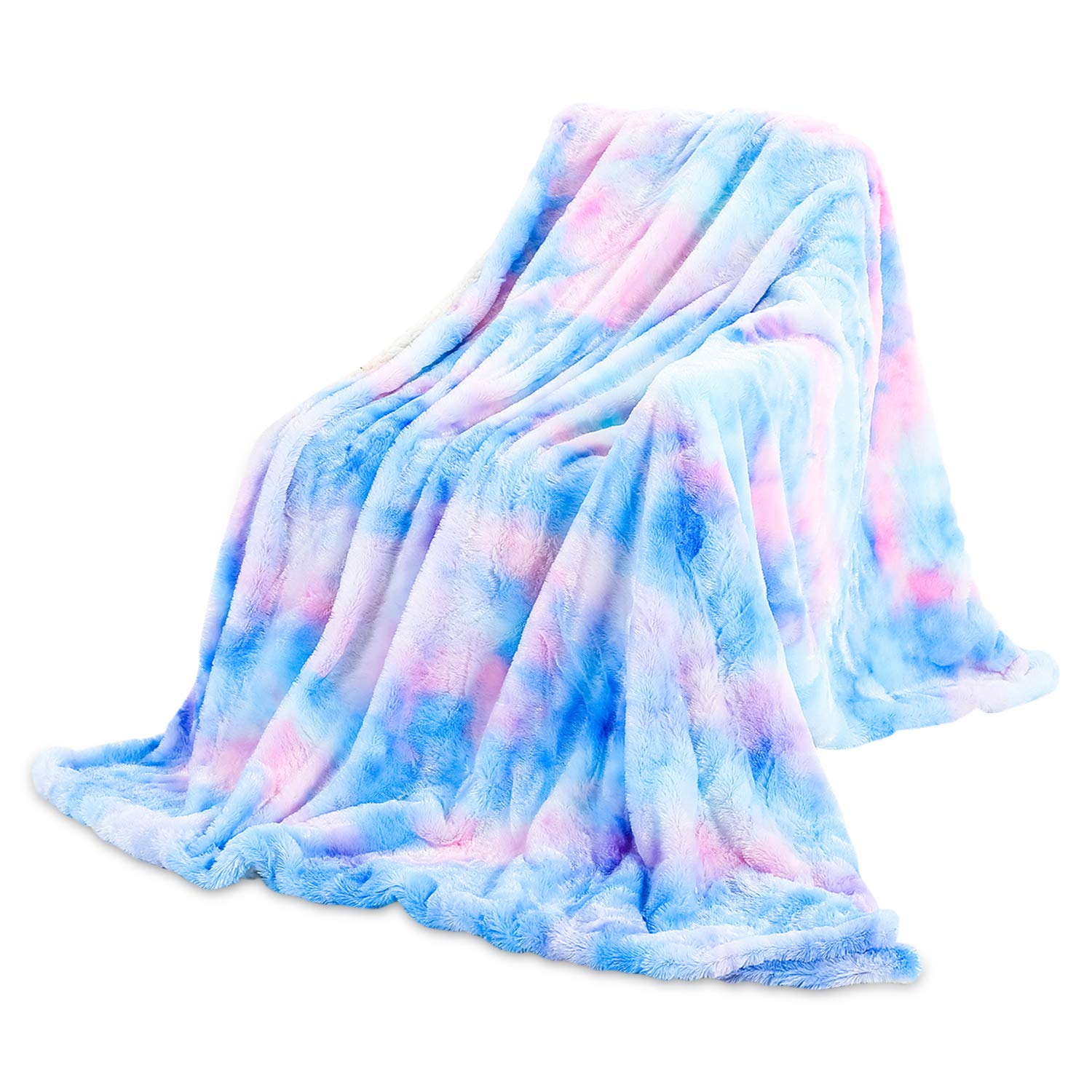 Galatée Regenboog lamswol dubbelzijdige knuffeldeken, 160 cm x 200 cm hoge kwaliteit kleurdesign pluizige woondeken, zacht warm microvezel kunstbont fleece deken sofadeken dekbed blauw