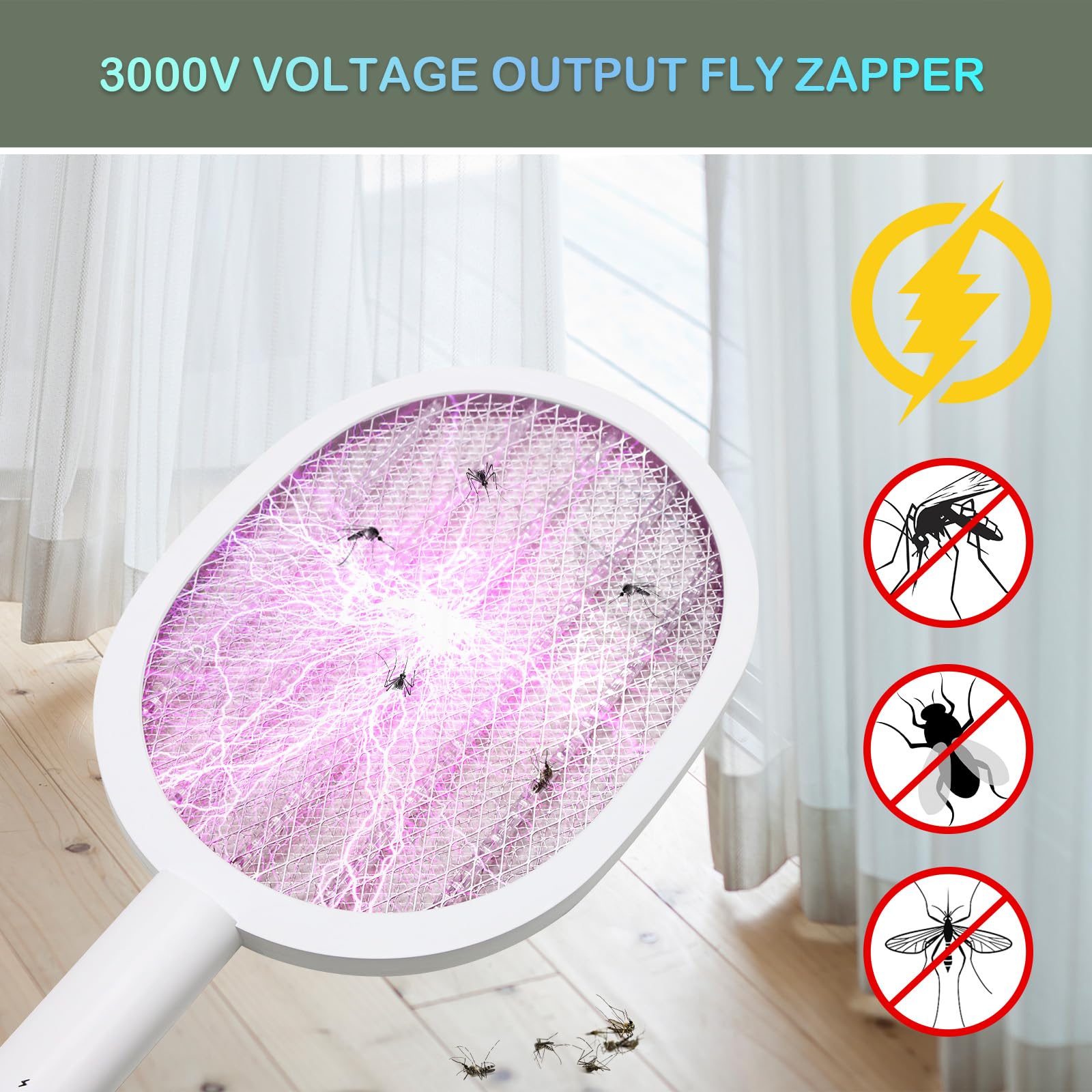 Raquette Anti Moustique Électrique 3000V, Lot de 2 | USB Rechargeable, Lampe LED, Pour Intérieur et Jardin